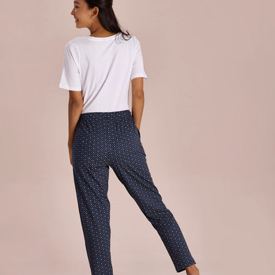 Women Printed Navy Cotton Knit Lounge Pants