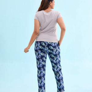 Women Printed Navy Mid Rise Cotton Knit Lounge Pants