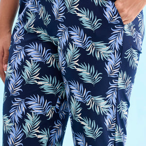 Women Printed Navy Mid Rise Cotton Knit Lounge Pants