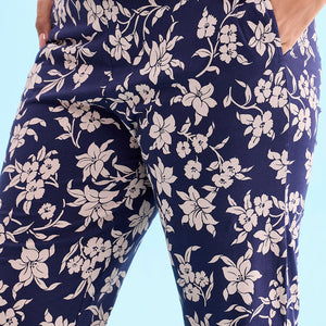 Women Printed Navy Cotton Knit Mid Rise Lounge Pants