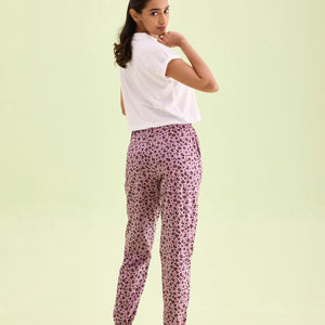 Women Printed Purple Cotton Knit Mid Rise Lounge Pants