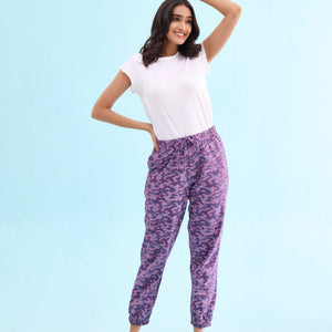 Women Printed Purples Cotton Knit Lounge Pants