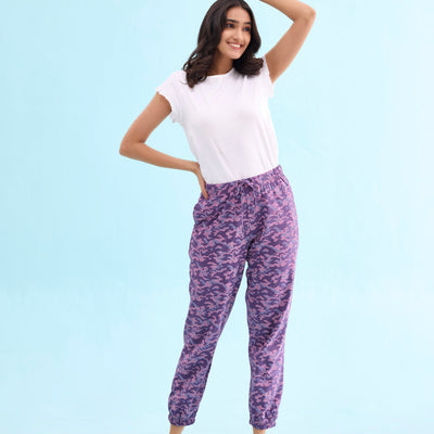 Women Printed Purples Cotton Knit Lounge Pants