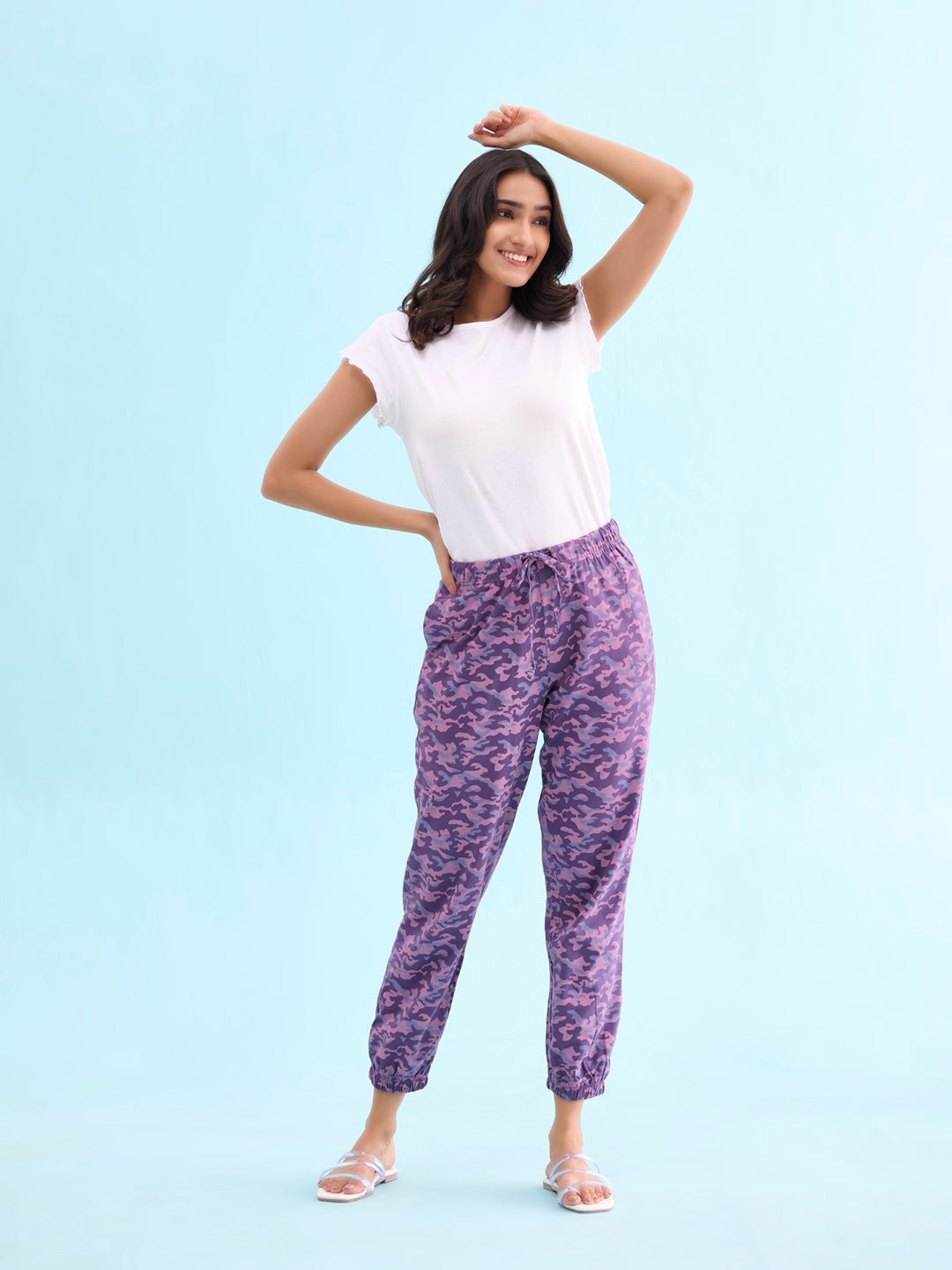 Women Printed Purples Cotton Knit Lounge Pants