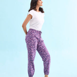 Women Printed Purples Cotton Knit Lounge Pants