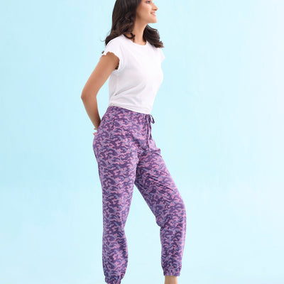 Women Printed Purples Cotton Knit Lounge Pants