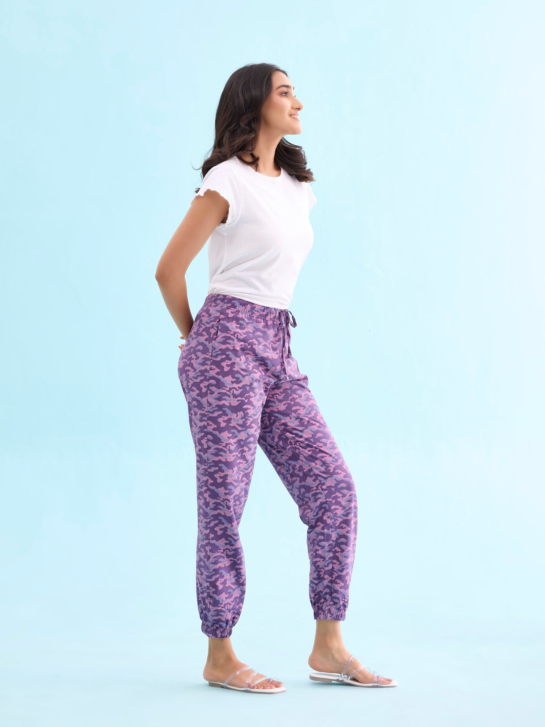 Women Printed Purples Cotton Knit Lounge Pants