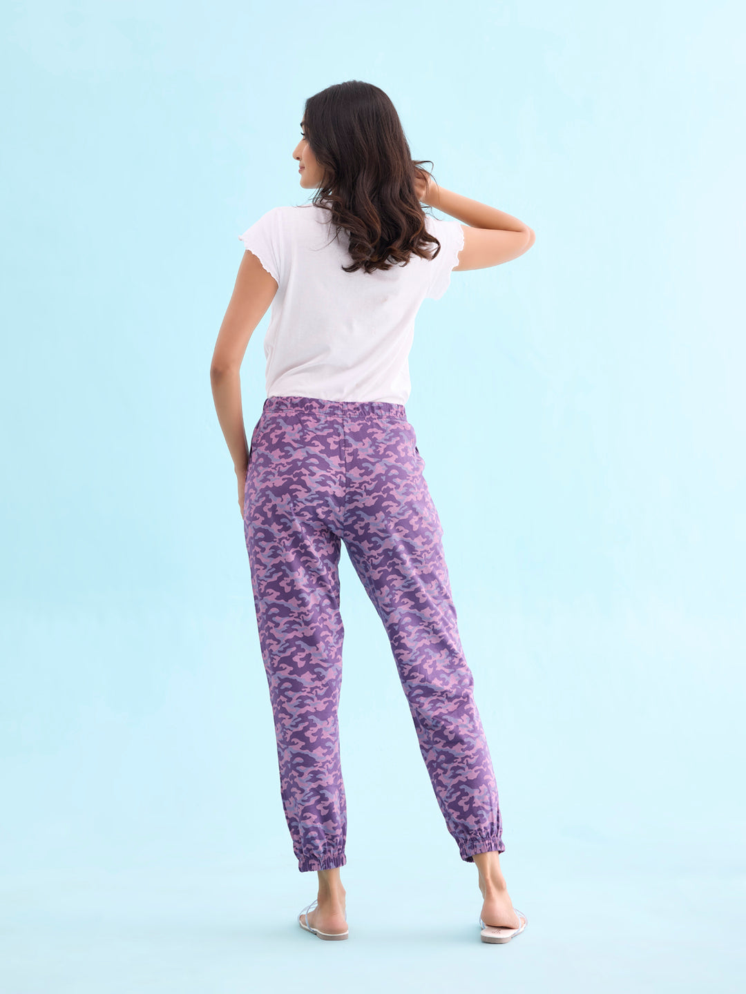 Women Printed Purples Cotton Knit Lounge Pants