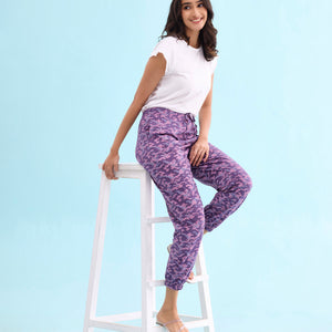Women Printed Purples Cotton Knit Lounge Pants