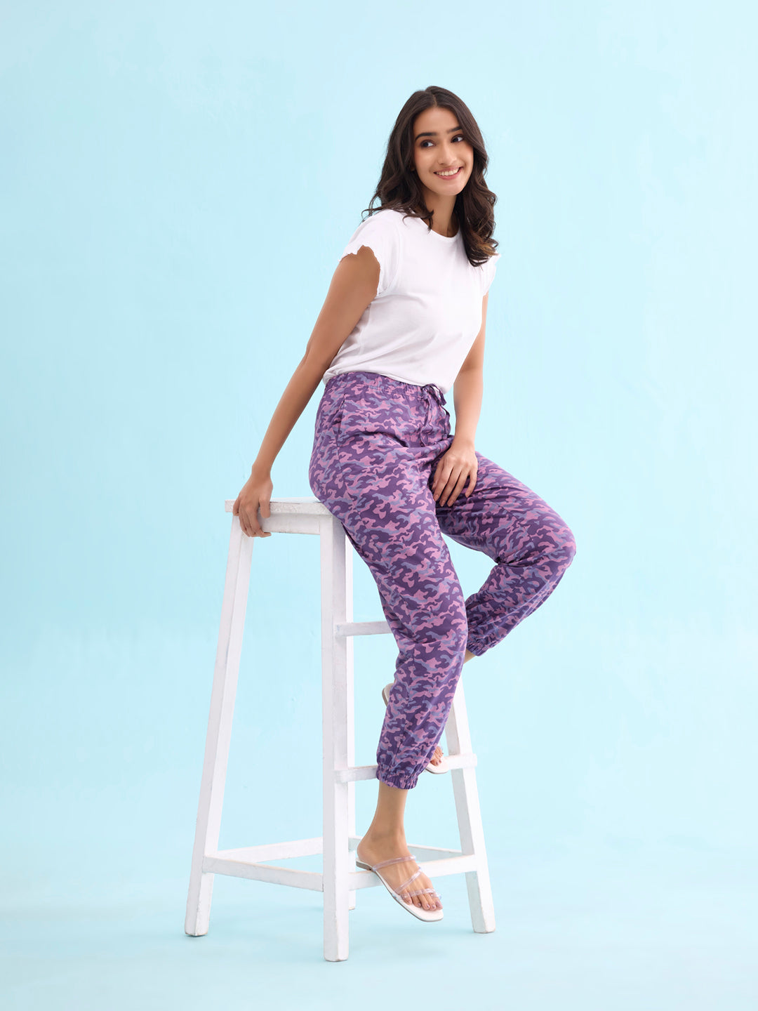 Women Printed Purples Cotton Knit Lounge Pants