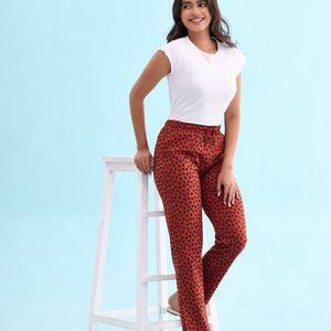 Women Printed Rust Cotton Knit Lounge Pants