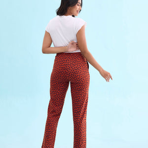 Women Printed Rust Cotton Knit Lounge Pants