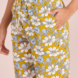 Women Printed Yellows Cotton Knit Lounge Pants