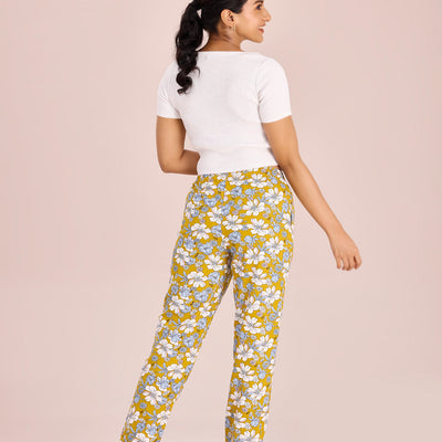 Women Printed Yellows Cotton Knit Lounge Pants