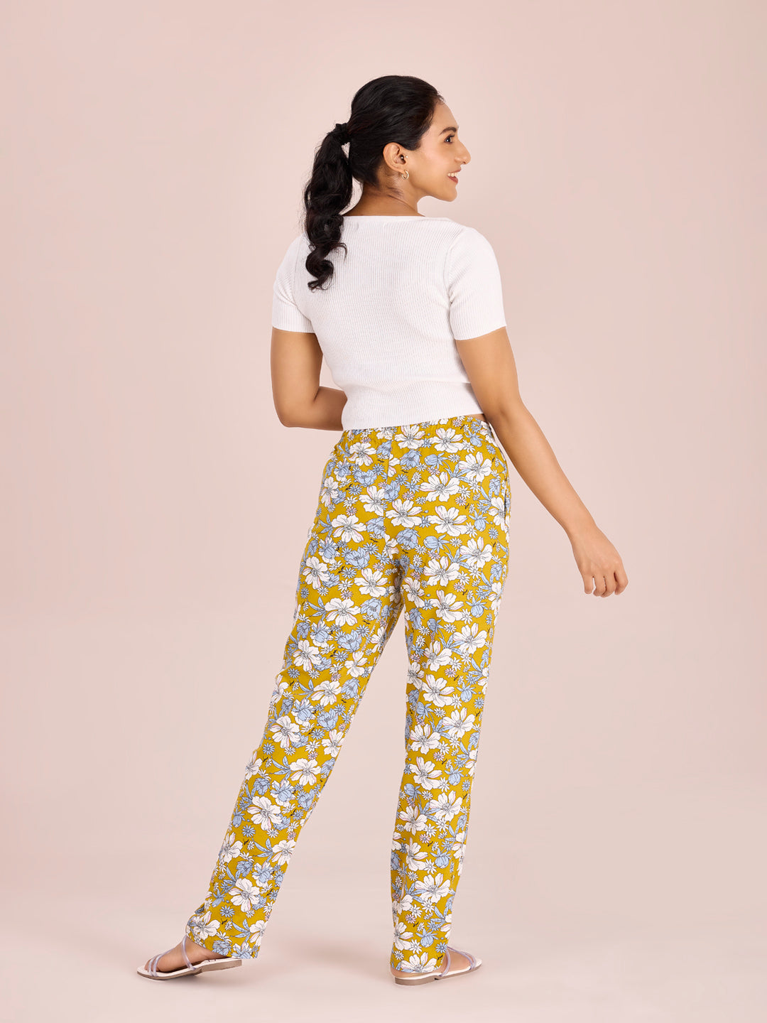 Women Printed Yellows Cotton Knit Lounge Pants