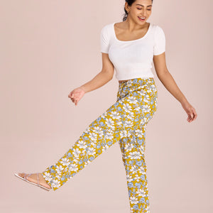 Women Printed Yellows Cotton Knit Lounge Pants