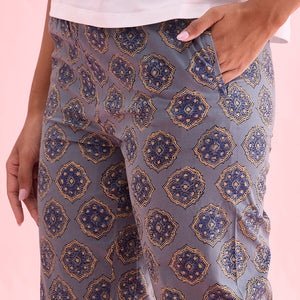 Women Printed Blue Cotton Woven Lounge Pants