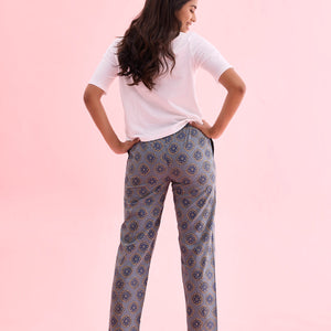 Women Printed Blue Cotton Woven Lounge Pants