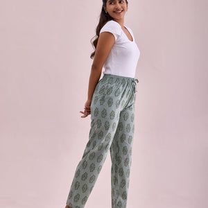 Women Printed Greens Cotton Knit Lounge Pants