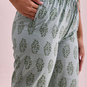 Women Printed Greens Cotton Knit Lounge Pants