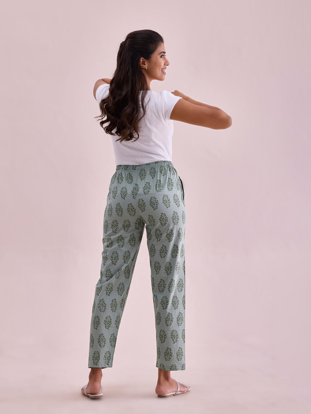 Women Printed Greens Cotton Knit Lounge Pants
