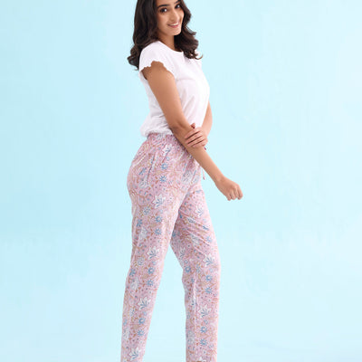 Women Printed Purple Cotton Lounge Pants