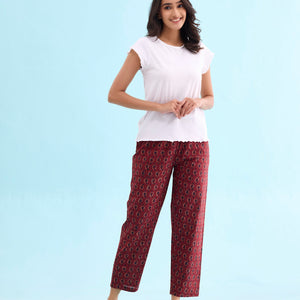 Women Printed Red Cotton Lounge Pants