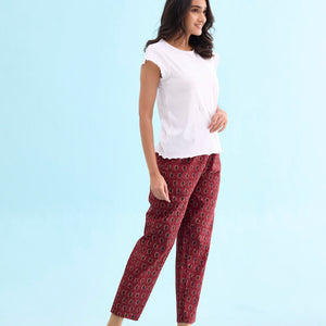 Women Printed Red Cotton Lounge Pants