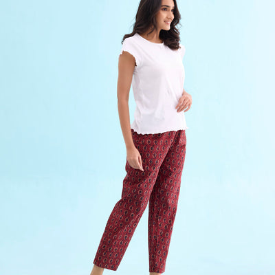 Women Printed Red Cotton Lounge Pants