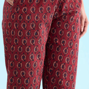 Women Printed Red Cotton Lounge Pants