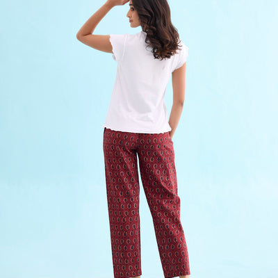 Women Printed Red Cotton Lounge Pants