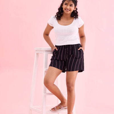 Women Blacks Printed Woven Viscose Lounge Shorts