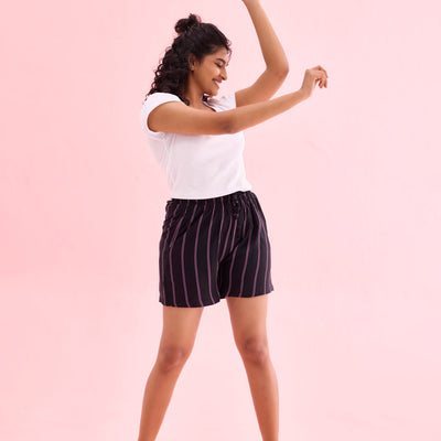 Women Blacks Printed Woven Viscose Lounge Shorts