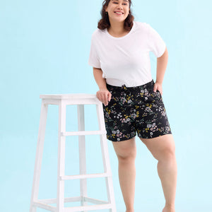 Women Printed Black Mid Rise Woven Viscose Lounge Shorts
