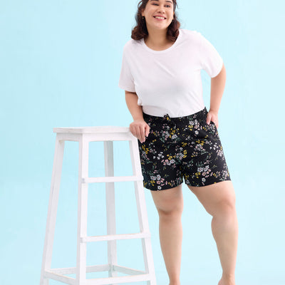 Women Printed Black Mid Rise Woven Viscose Lounge Shorts