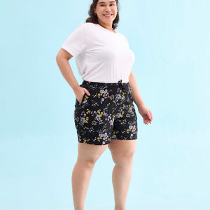 Women Printed Black Mid Rise Woven Viscose Lounge Shorts