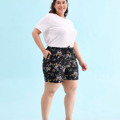 Women Printed Black Mid Rise Woven Viscose Lounge Shorts