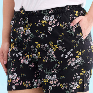 Women Printed Black Mid Rise Woven Viscose Lounge Shorts