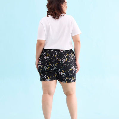 Women Printed Black Mid Rise Woven Viscose Lounge Shorts