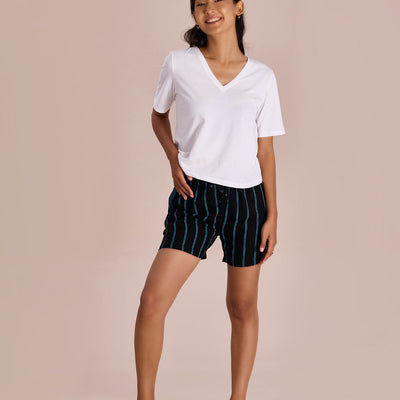 Women Printed Black Mid Rise Viscose Lounge Shorts