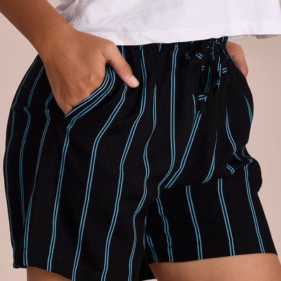Women Printed Black Mid Rise Viscose Lounge Shorts