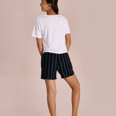Women Printed Black Mid Rise Viscose Lounge Shorts