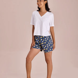 Women Printed Blue Viscose Woven Lounge Shorts
