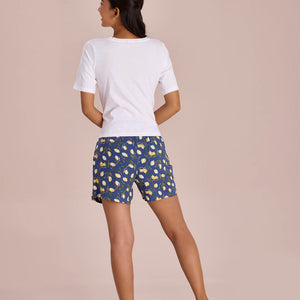 Women Printed Blue Viscose Woven Lounge Shorts