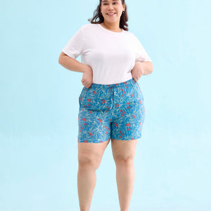 Women Blue Printed Mid Rise Viscose Lounge Shorts