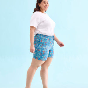 Women Blue Printed Mid Rise Viscose Lounge Shorts