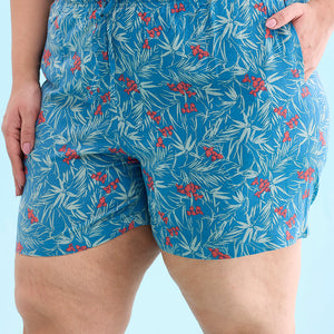 Women Blue Printed Mid Rise Viscose Lounge Shorts