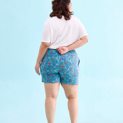 Women Blue Printed Mid Rise Viscose Lounge Shorts