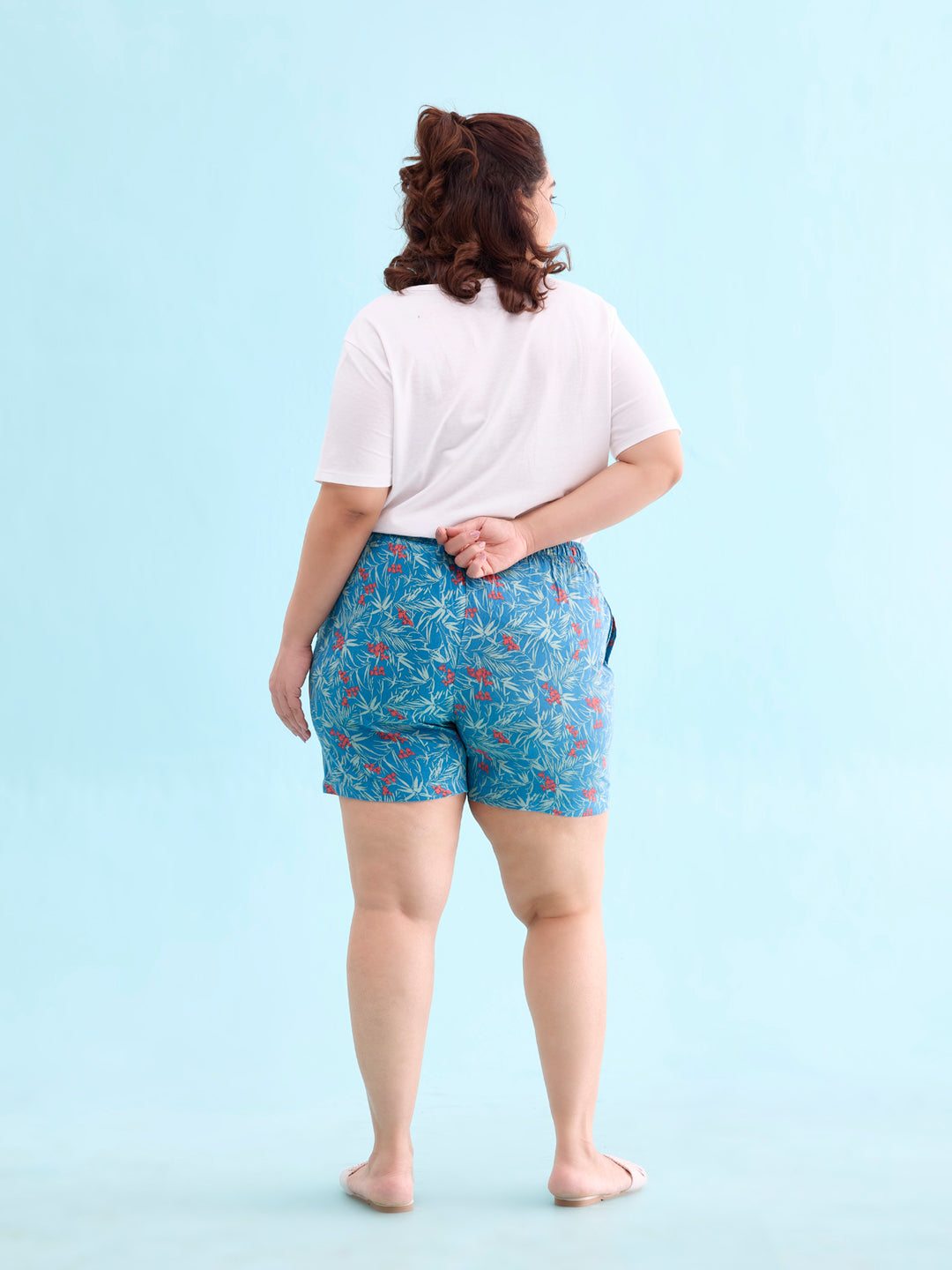 Women Blue Printed Mid Rise Viscose Lounge Shorts