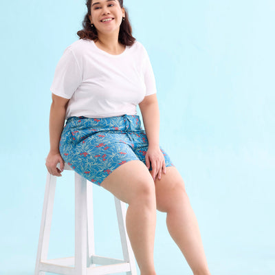 Women Blue Printed Mid Rise Viscose Lounge Shorts